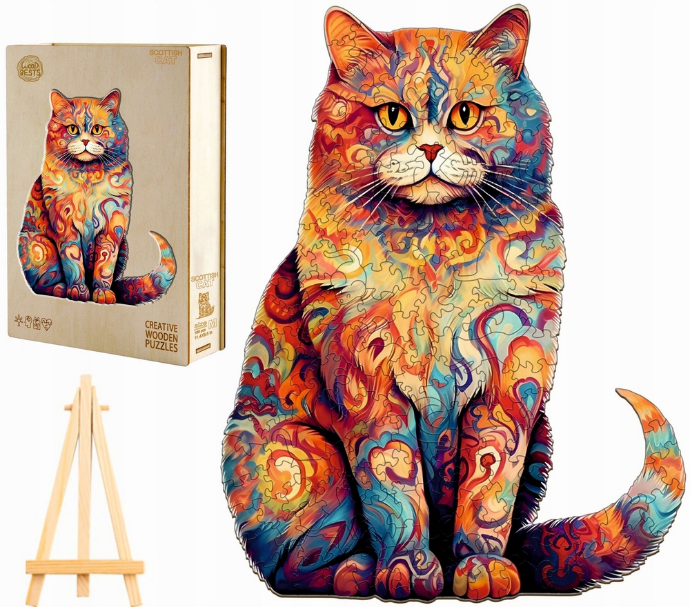 VEĽKÉ DREVENÉ PUZZLE 230 KUSOV Škótska Mačka V DREVENEJ KRABIČKE